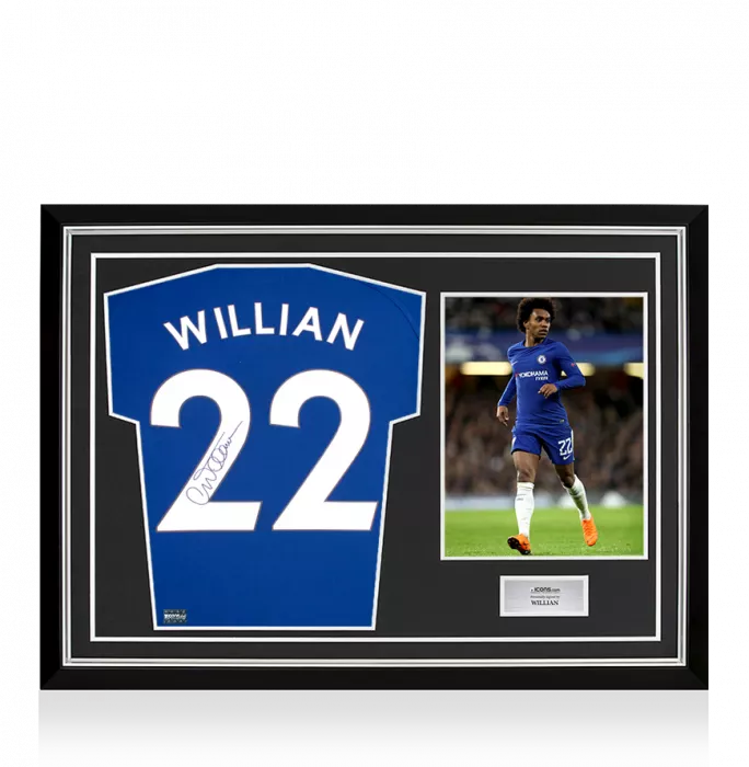 icons Willian Back Signed Chelsea 2022-23 Home Shirt In Hero Frame: Option 1
