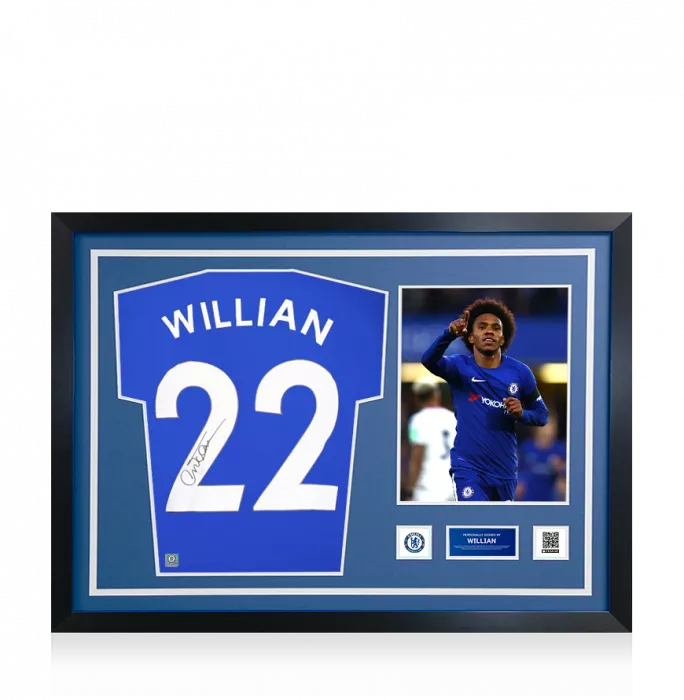 icons Willian Official Chelsea FC Signed and Framed Chelsea T-Shirt