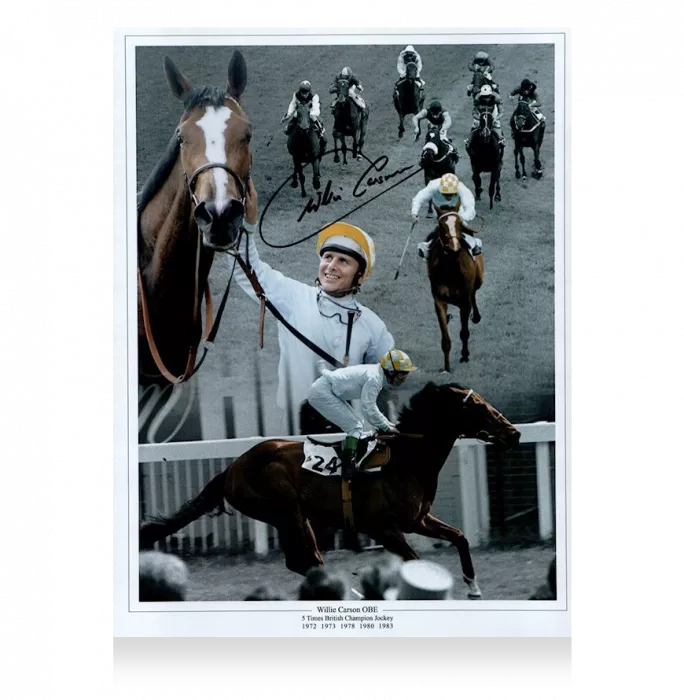 Icons Willie Carson Signed Photo In Black Wooden Frame