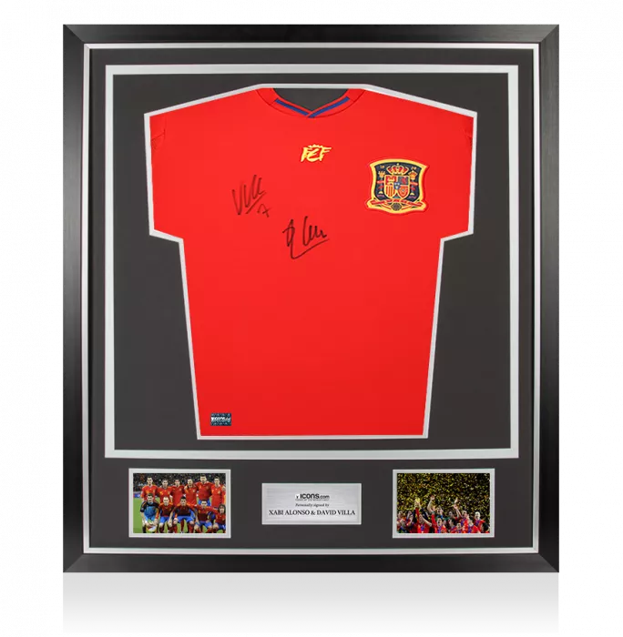 icons Xabi Alonso and David Villa Dual Signed Spain 2010 Home Shirt In Classic Frame