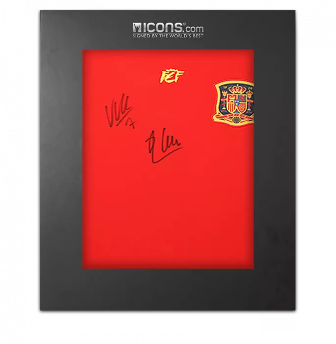 icons Xabi Alonso and David Villa Dual Signed Spain 2010 Home Shirt In Deluxe Packaging