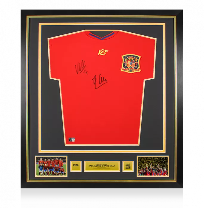 icons Xabi Alonso and David Villa Official 2010 FIFA World Cup™ Signed and Framed Spain 2010 Home Shirt