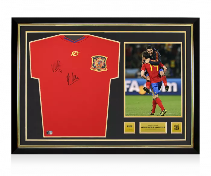 icons Xabi Alonso and David Villa Official 2010 FIFA World Cup™ Signed and Hero Framed Spain 2010 Home Shirt