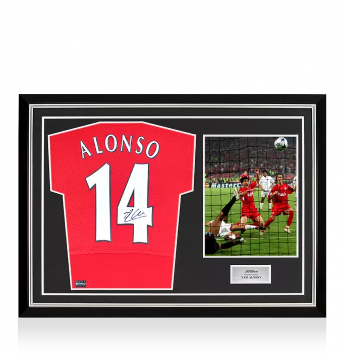 icons Xabi Alonso Back Signed Liverpool FC 2005 Home Shirt In Hero Frame: Option 1
