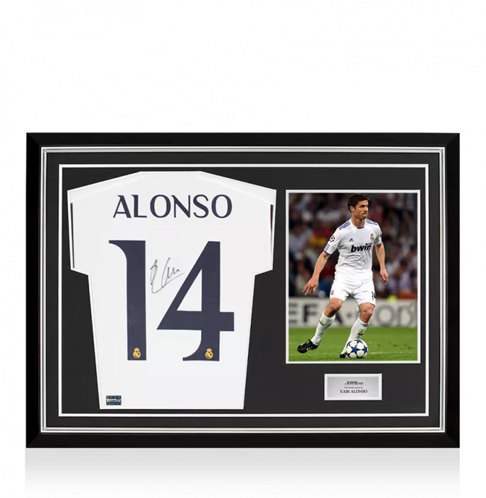 icons Xabi Alonso Back Signed Modern Real Madrid CF Home Shirt In Hero Frame: Option 1