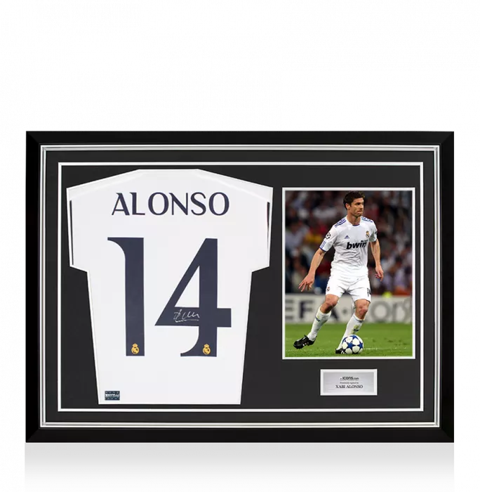icons Xabi Alonso Back Signed Modern Real Madrid CF Home Shirt In Hero Frame: Option 1