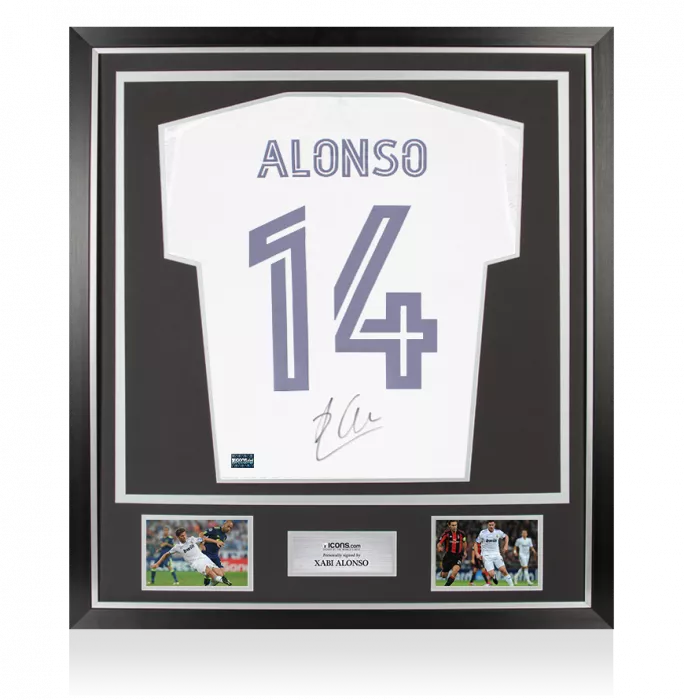 icons Xabi Alonso Back Signed Real Madrid 2020-21 Home Shirt with Fan Style Numbers In Classic Frame