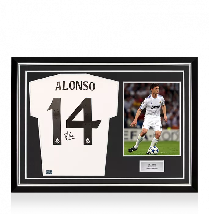 icons Xabi Alonso Back Signed Real Madrid 2024-25 Home Shirt In Hero Frame: Option 1