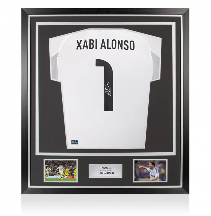 icons Xabi Alonso Back Signed Real Madrid 2025-26 Home Shirt with Fan Style Number In Classic Frame