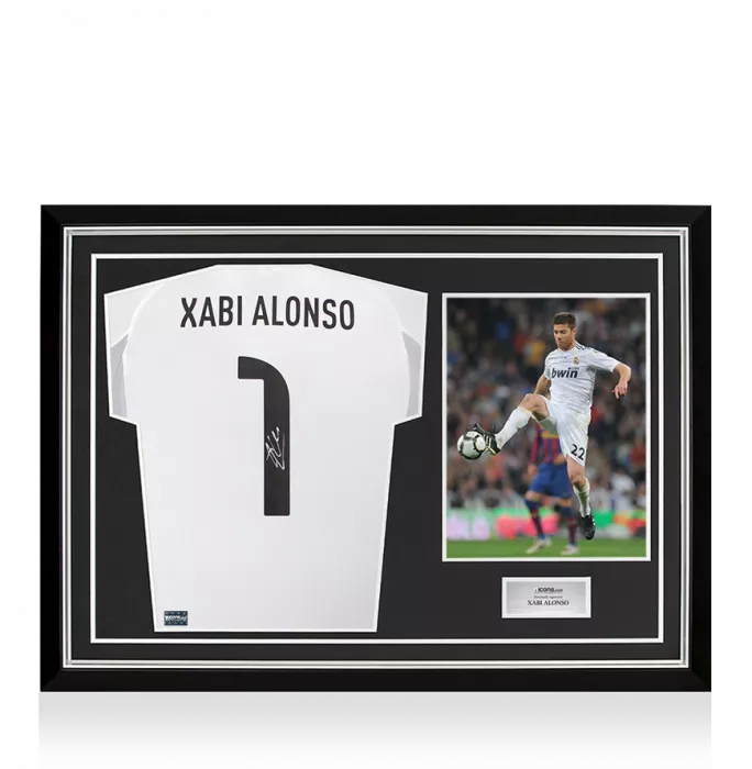 icons Xabi Alonso Back Signed Real Madrid 2025-26 Home Shirt with Fan Style Number In Hero Frame: Option 1