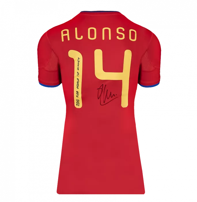 Icons Xabi Alonso Back Signed Spain 2010 Home Shirt - "2010 FIFA World Cup Winner" Inscription In Hero Frame: Option 1