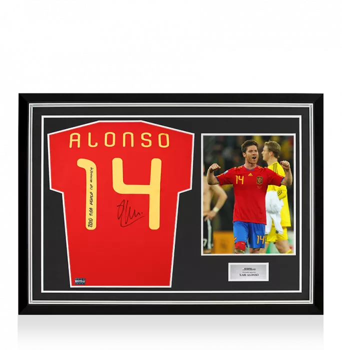 icons Xabi Alonso Back Signed Spain 2010 Home Shirt - "2010 FIFA World Cup Winner" Inscription In Hero Frame: Option 1