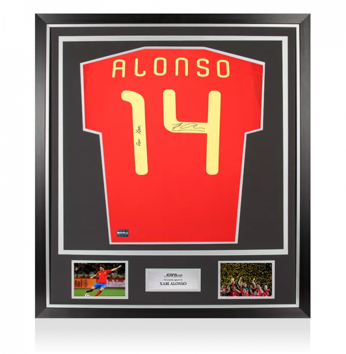 icons Xabi Alonso Back Signed Spain 2010 Home Shirt - "Don Xabi" Inscription In Classic Frame
