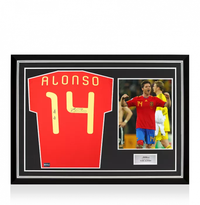 icons Xabi Alonso Back Signed Spain 2010 Home Shirt - "Don Xabi" Inscription In Hero Frame: Option 1