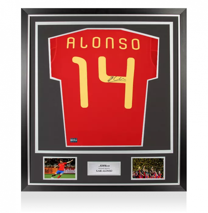 icons Xabi Alonso Back Signed Spain 2010 Home Shirt In Classic Frame