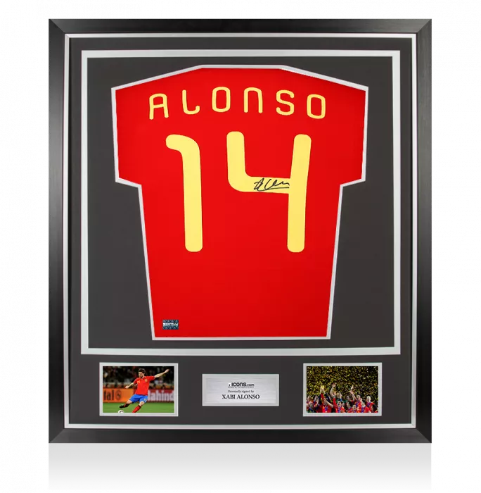 icons Xabi Alonso Back Signed Spain 2010 Home Shirt In Classic Frame