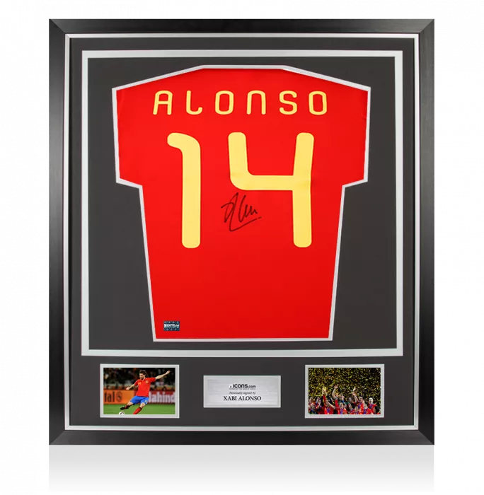 icons Xabi Alonso Back Signed Spain 2010 Home Shirt In Classic Frame