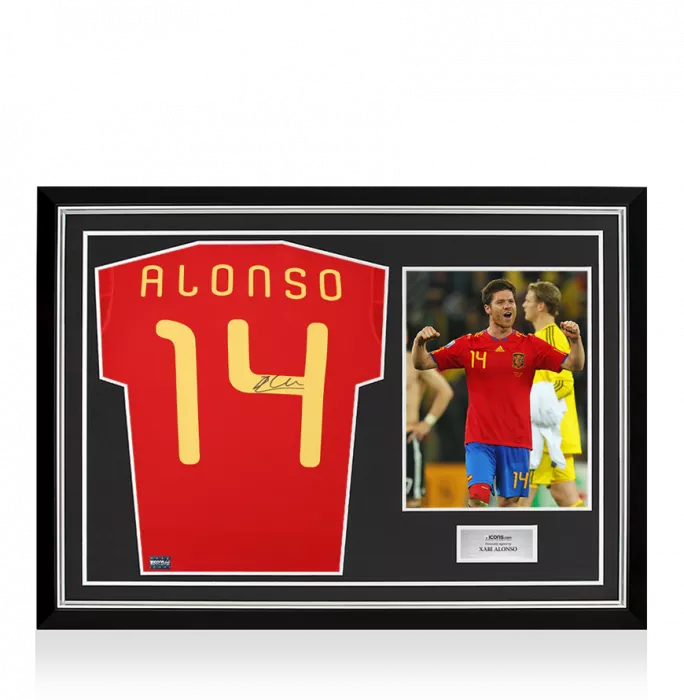 icons Xabi Alonso Back Signed Spain 2010 Home Shirt In Hero Frame: Option 1
