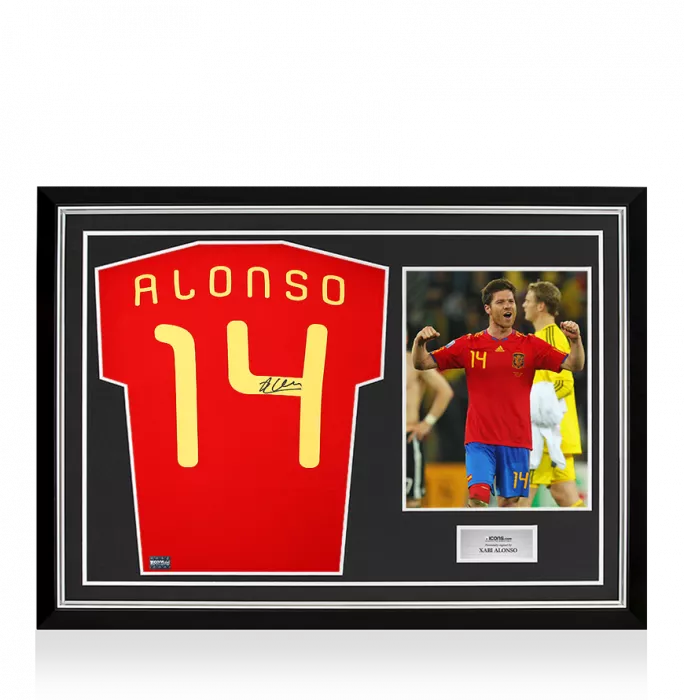 icons Xabi Alonso Back Signed Spain 2010 Home Shirt In Hero Frame: Option 1
