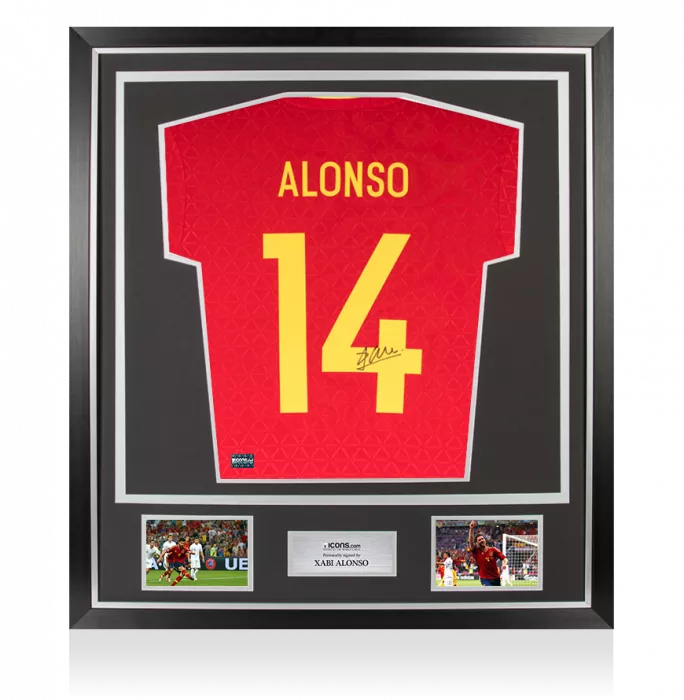 Icons Xabi Alonso Back Signed Spain 2016-17 Home Shirt In Classic Frame