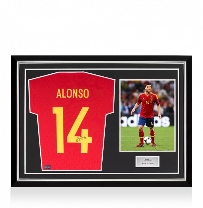 icons Xabi Alonso Back Signed Spain 2016-17 Home Shirt In Hero Frame: Option 1