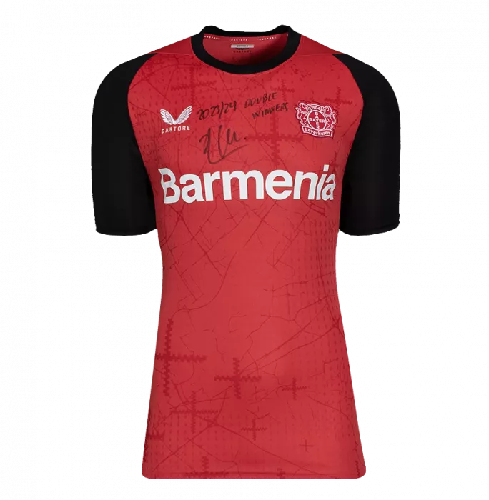 Icons Xabi Alonso Front Signed Bayer Leverkusen 2024-25 Home Shirt - "2023-24 Double Winners" Inscription In Hero Frame: Option 1