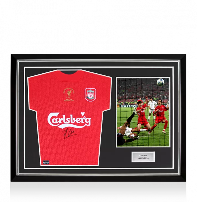 icons Xabi Alonso Front Signed Liverpool FC 2005 Home Shirt In Hero Frame: Option 1