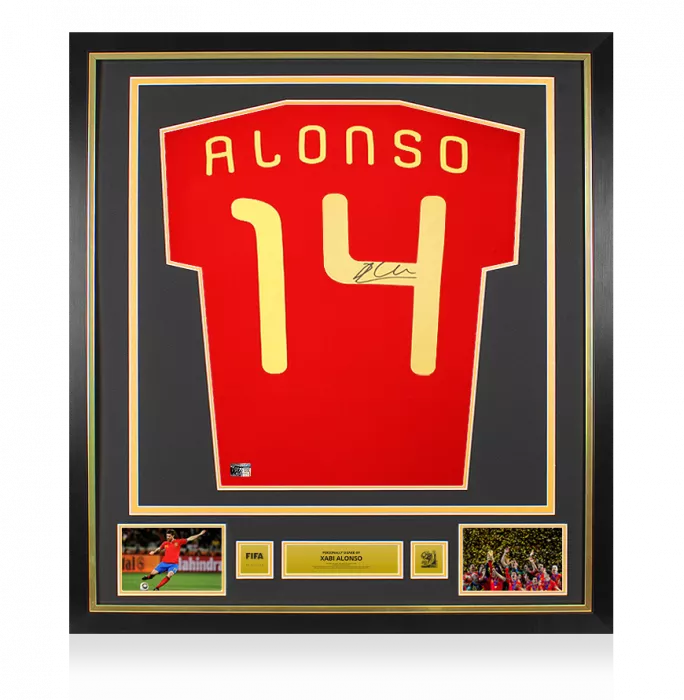 icons Xabi Alonso Official 2010 FIFA World Cup™ Back Signed and Framed Spain 2010 Home Shirt