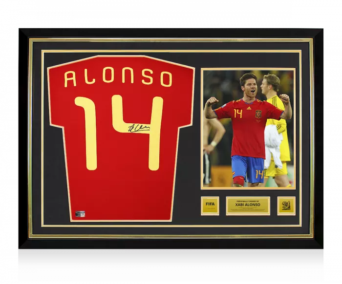 icons Xabi Alonso Official 2010 FIFA World Cup™ Back Signed and Hero Framed Spain 2010 Home Shirt