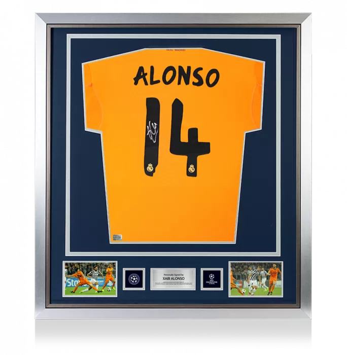 icons Xabi Alonso Official UEFA Champions League Back Signed and Framed Real Madrid 2013-14 Third Shirt