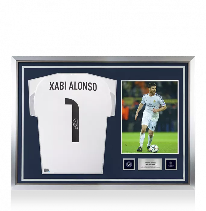 icons Xabi Alonso Official UEFA Champions League Back Signed and Hero Framed Real Madrid 2025-26 Home Shirt with Fan Style Number