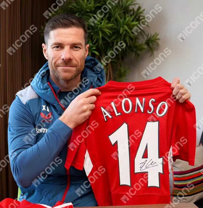 Icons Xabi Alonso Official UEFA Champions League Back Signed And Hero Framed Liverpool FC 2005 Home Shirt
