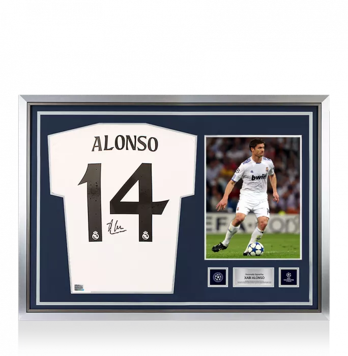 icons Xabi Alonso Official UEFA Champions League Back Signed and Hero Framed Real Madrid 2024-25 Home Shirt