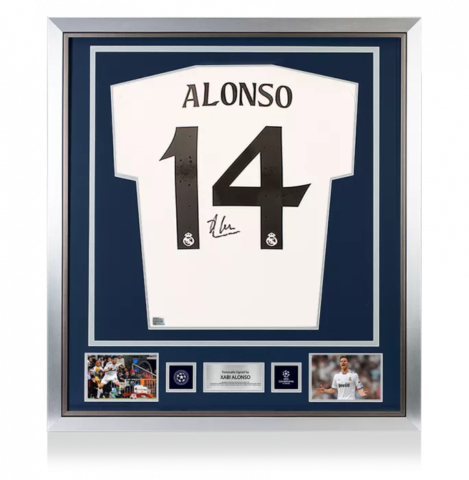 icons Xabi Alonso Official UEFA Champions League Back Signed and Framed Real Madrid 2024-25 Home Shirt