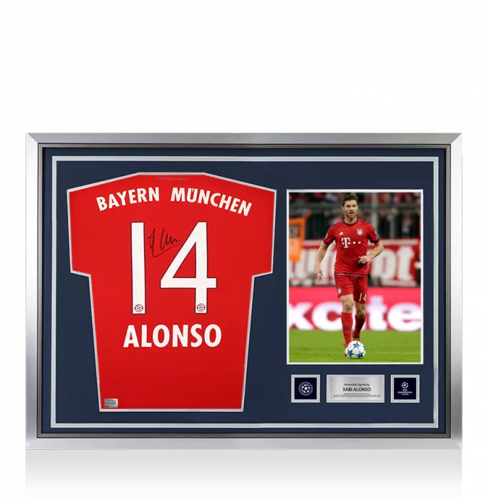icons Xabi Alonso Official UEFA Champions League Back Signed and Hero Framed FC Bayern Munich 2015-16 Home Shirt