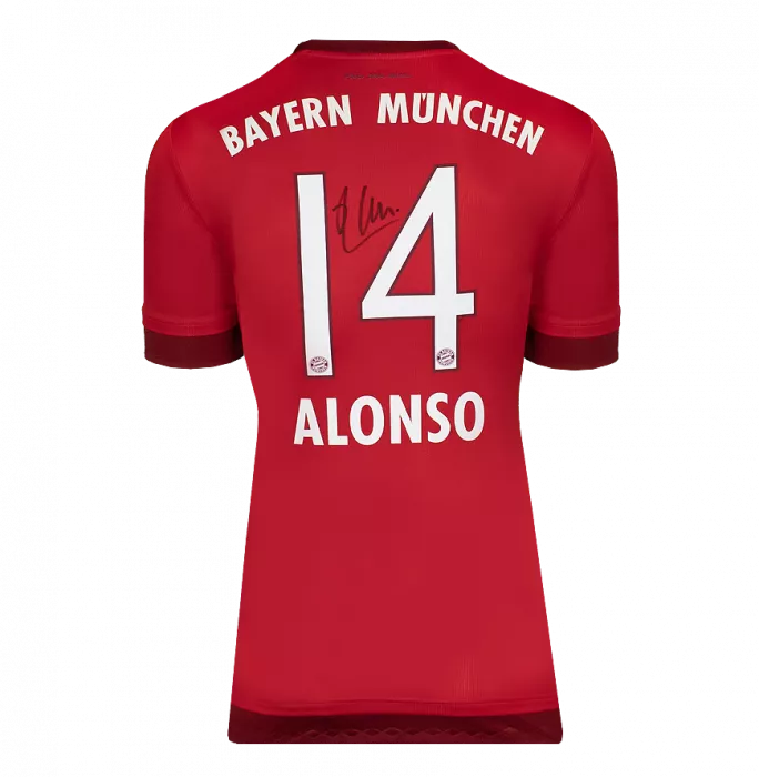 Icons Xabi Alonso Official UEFA Champions League Back Signed And Framed FC Bayern Munich 2015-16 Home Shirt