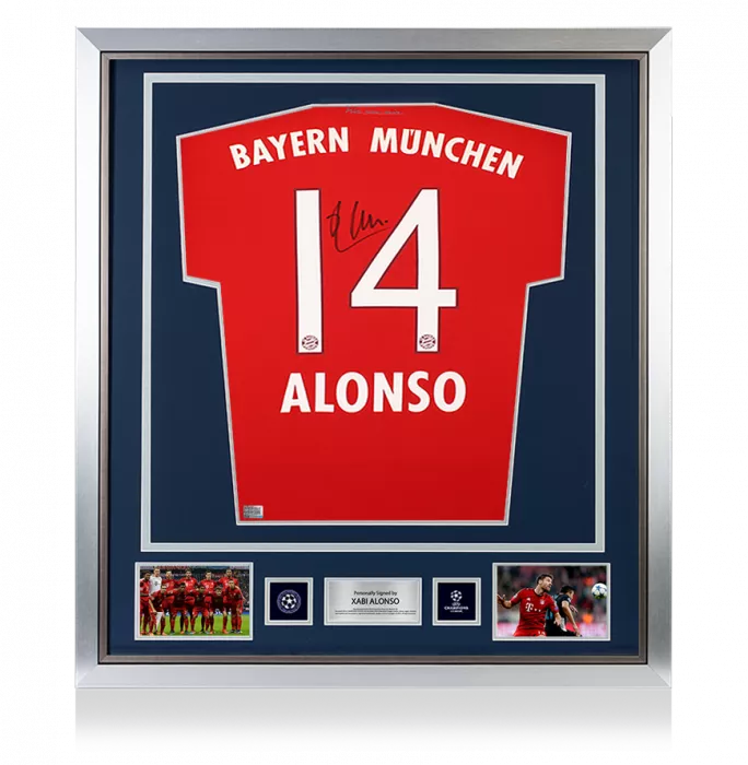 icons Xabi Alonso Official UEFA Champions League Back Signed and Framed FC Bayern Munich 2015-16 Home Shirt