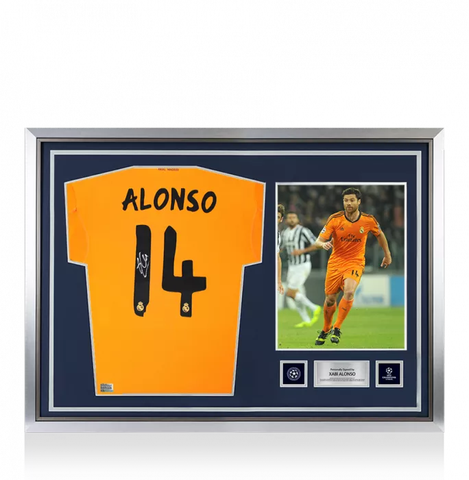 icons Xabi Alonso Official UEFA Champions League Back Signed and Hero Framed Real Madrid 2013-14 Third Shirt