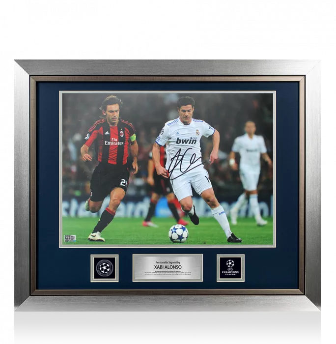 icons Xabi Alonso Official UEFA Champions League Signed and Framed Real Madrid Photo - UEFA Champions League v AC Milan