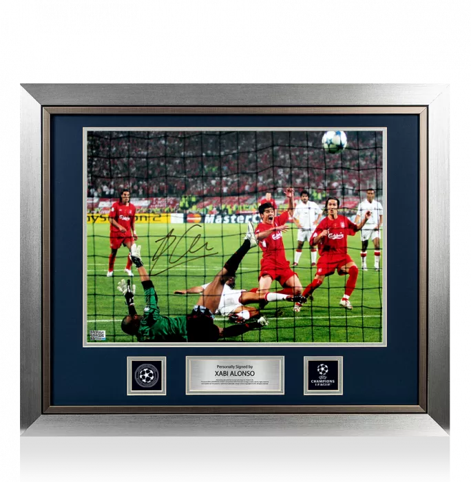 icons Xabi Alonso Official UEFA Champions League Signed and Framed Liverpool FC Photo: 2005 Final Goal