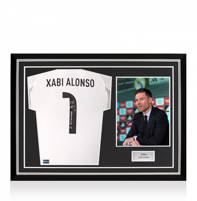 icons Xabi Alonso Real Madrid 2025-26 Home Shirt In Hero Frame: Option 1 - El Entrenador Inscription