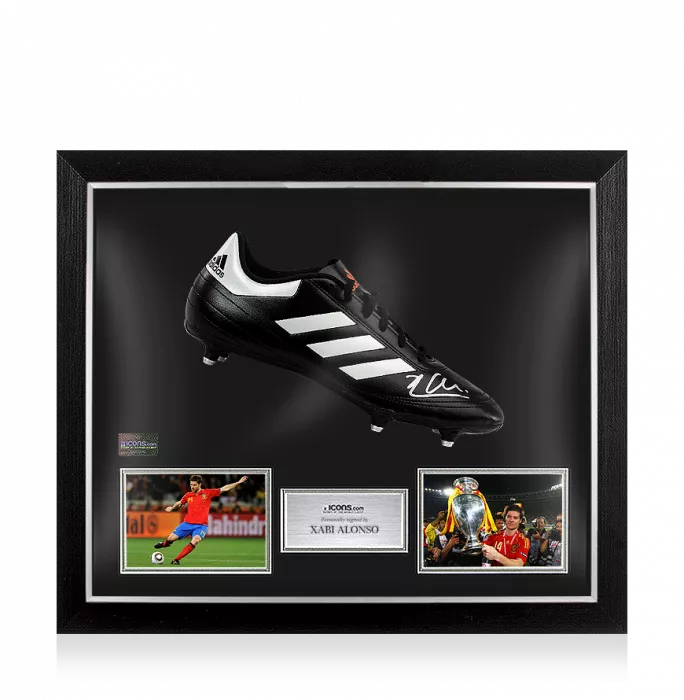 icons Xabi Alonso Signed Black Adidas Boot With Metal Studs In Bubble Frame: Option 1