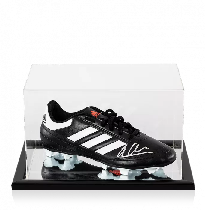 Icons Xabi Alonso Signed Black Adidas Boot With Moulded Studs In Acrylic Case
