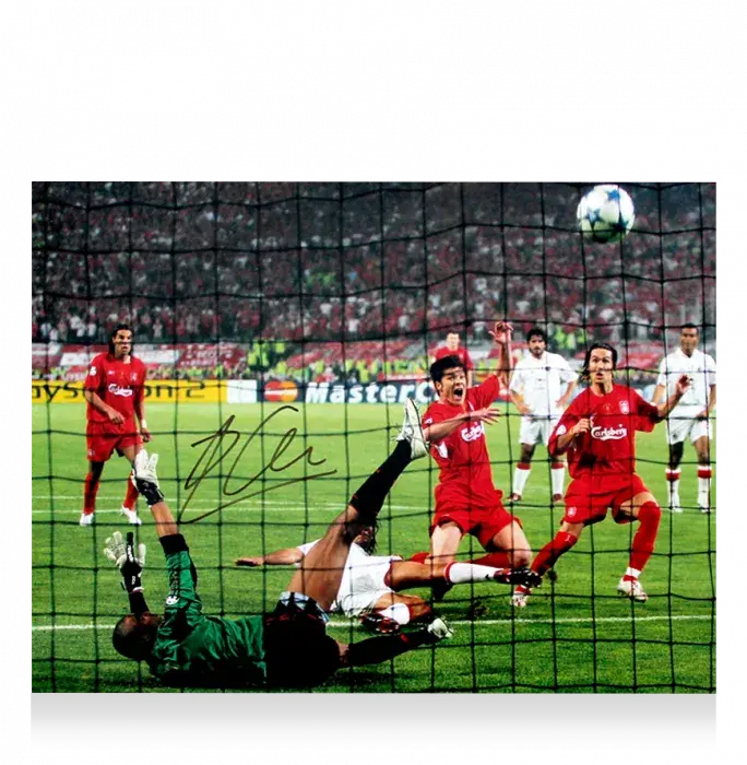 Icons Xabi Alonso Signed Liverpool FC Photo In Black Wooden Frame: 2005 UEFA Champions League Final Goal