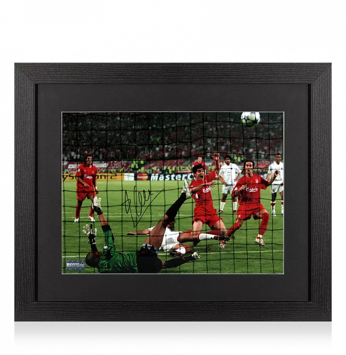 Icons Xabi Alonso Signed Liverpool FC Photo In Black Wooden Frame: 2005 UEFA Champions League Final Goal