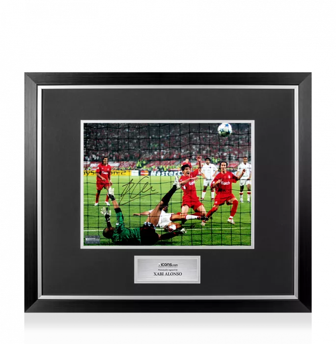 icons Xabi Alonso Signed Liverpool FC Photo In Premium Photo Frame: 2005 UEFA Champions League Final Goal