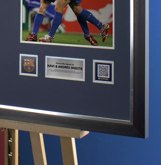 Icons Xavi & Andres Iniesta Official FC Barcelona Front Signed And Framed 2007-08 Home Shirt