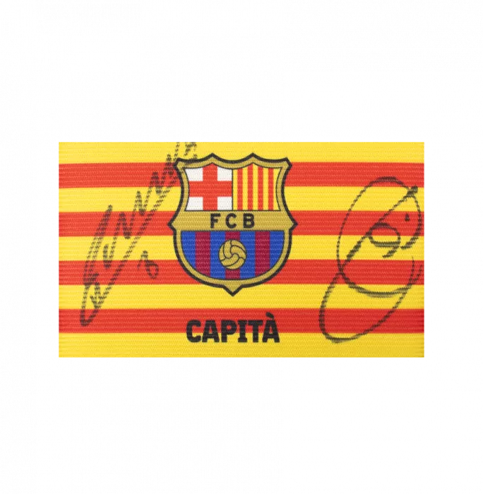 Icons Xavi & Andres Iniesta Official FC Barcelona Signed And Framed Branded Captain's Armband