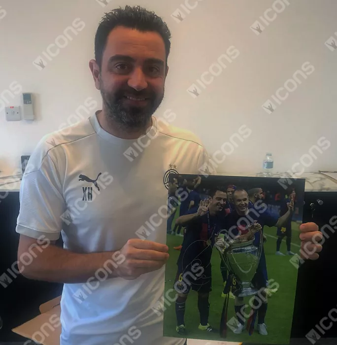 Icons Xavi & Andres Iniesta Official FC Barcelona Signed And Framed Photo: Four-Time UCL Winners