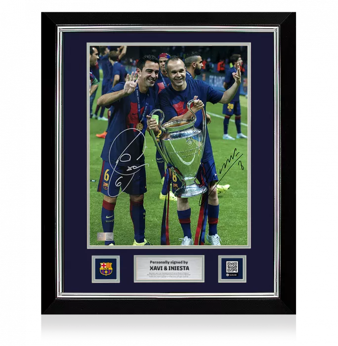 icons Xavi & Andres Iniesta Official FC Barcelona Signed and Framed Photo: Four-Time UCL Winners